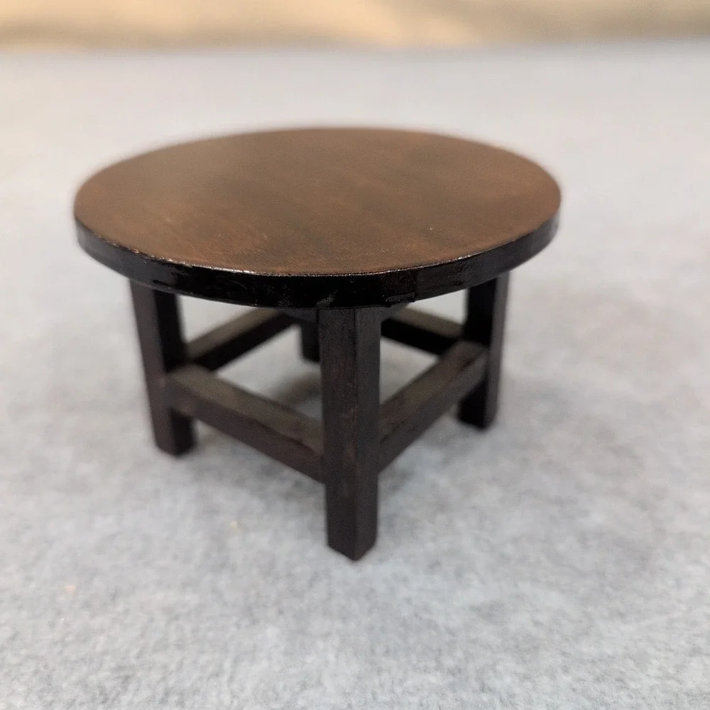 Miniature Dark Wood Round Table Dollhouse Furniture Accessory Decor‎